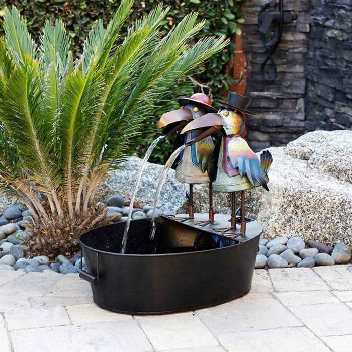 Crow fountain yard art decor